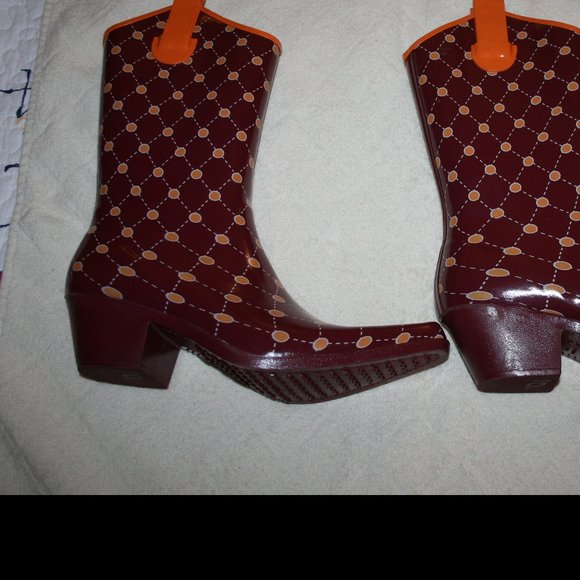 STADIUM STOMPERS BURGANDY & ORANGE COWGIRL BOOTS - Picture 9 of 10